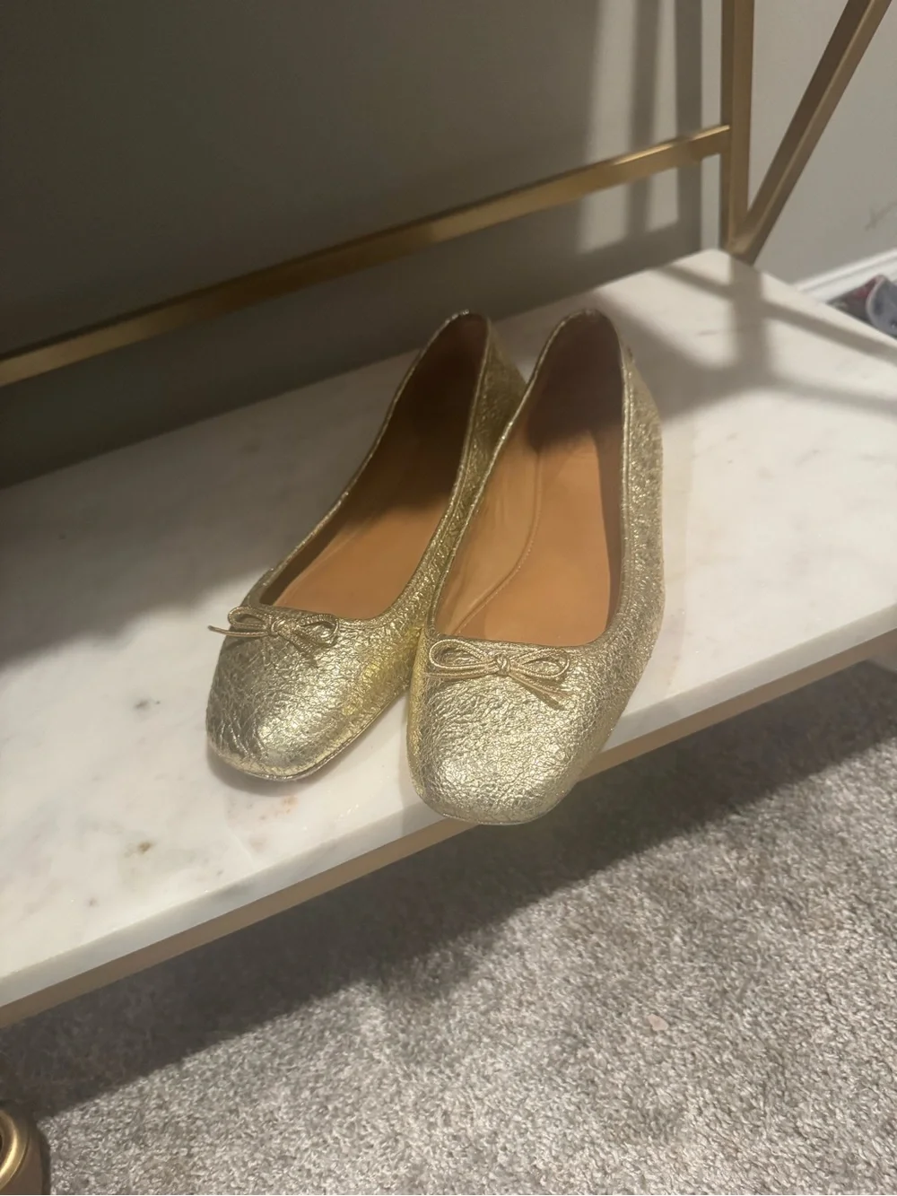 Tory Burch Gold Ballet Flats with Bow Accent - Women